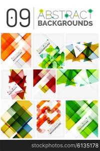 Collection of modern abstract square, triangle and line design vector backgrounds