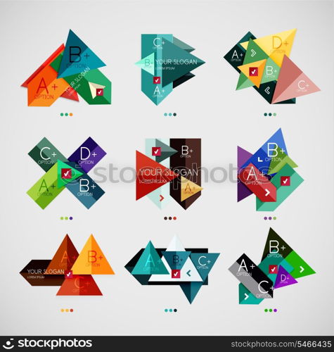 Collection of modern business infographic templates made of abstract geometric shapes. Option banners mega set