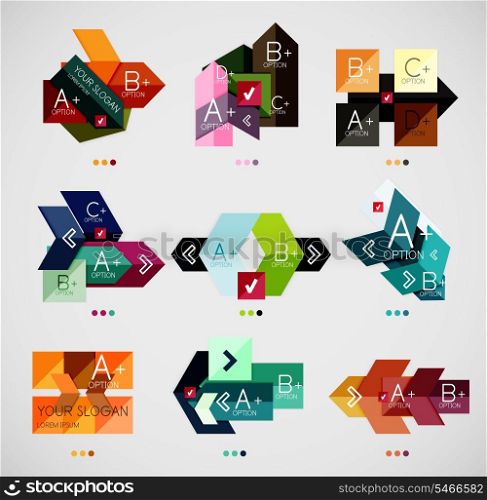 Collection of modern business infographic templates made of abstract geometric shapes. Option banners mega set