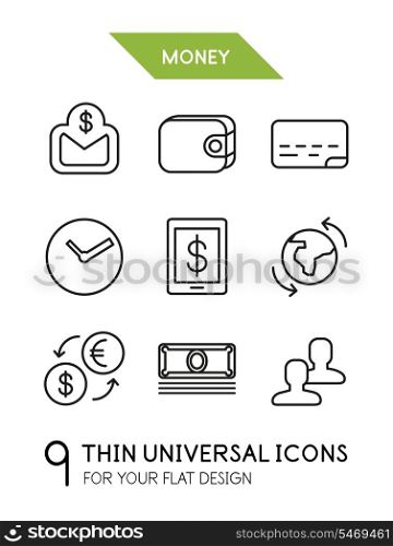 Collection of money | finance trendy thin line icons for your flat design isolated on white