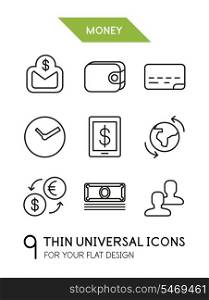 Collection of money | finance trendy thin line icons for your flat design isolated on white