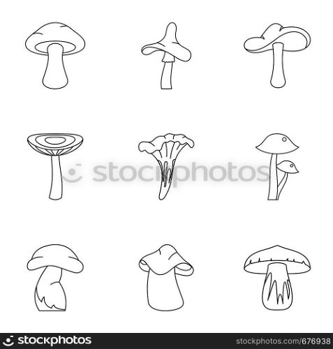 Collection of mushroom icon set. Outline set of 9 collection of mushroom vector icons for web isolated on white background. Collection of mushroom icon set, outline style