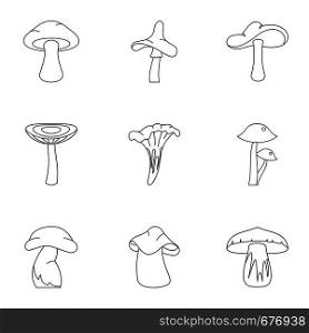 Collection of mushroom icon set. Outline set of 9 collection of mushroom vector icons for web isolated on white background. Collection of mushroom icon set, outline style
