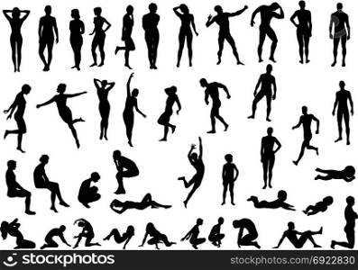 Collection of naked human body vector silhouettes