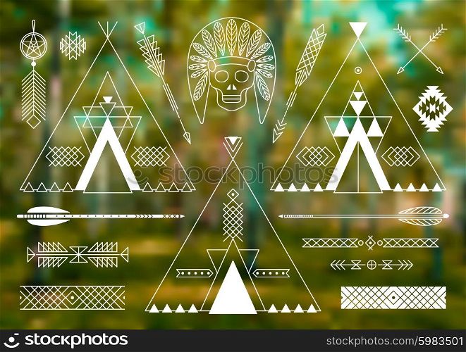 Collection of Native American tribal stylized elements for design. Vector illustration.