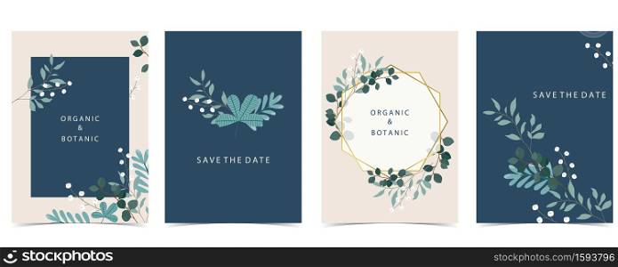 Collection of natural background set with leaf,geometric.Editable vector illustration for website, invitation,postcard and sticker