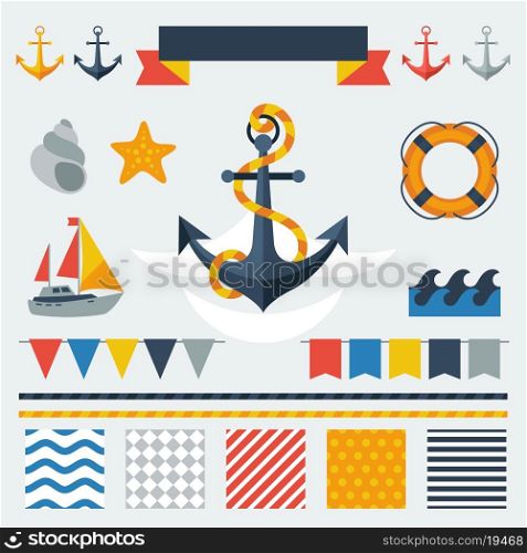 Collection of nautical symbols, icons and elements.