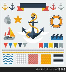 Collection of nautical symbols, icons and elements.