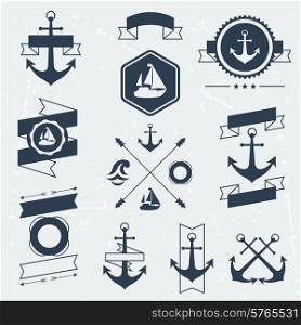 Collection of nautical symbols icons badges and elements.