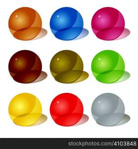 Collection of nine transparent marbles that make an ideal icon