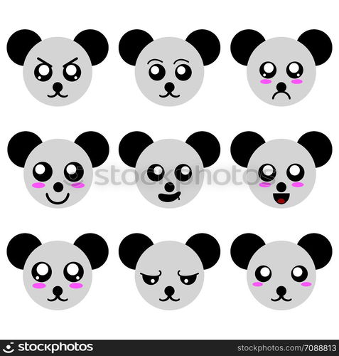 Collection of Panda Smiley Faces isolated on white background ...