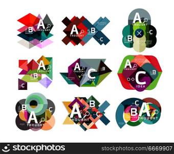 Collection of paper geometric infographics, a b c process options, presentation layouts. Collection of paper geometric infographics, a b c process options, presentation layouts. Vector illustration