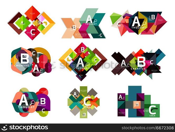Collection of paper geometric infographics, a b c process options, presentation layouts. Collection of paper geometric infographics, a b c process options, presentation layouts. Vector illustration