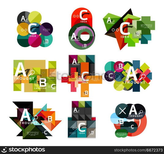 Collection of paper geometric infographics, a b c process options, presentation layouts. Collection of paper geometric infographics, a b c process options, presentation layouts. Vector illustration