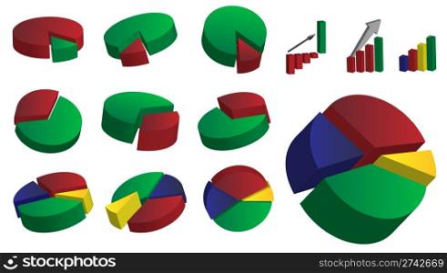 Collection of Pie Charts on White Background