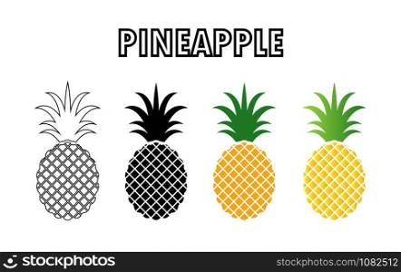 collection of pineapple icon isolated on white background.