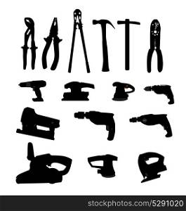 Collection of Power Tools Vector Illustration Silhouette.. Collection of Power Tools Vector Illustration Silhouette