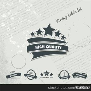 Collection of Premium Quality and Guarantee Labels on the Old Newspaper . Collection of Premium Quality and Guarantee Labels with retro vintage styled design
