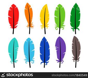 Collection of rainbow colored bird feathers