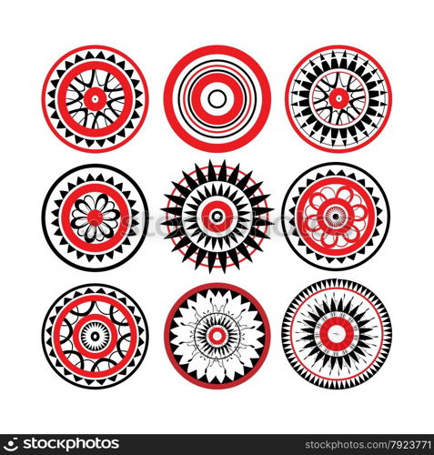 Collection of red and black polynesian tattoo design isolated on white background