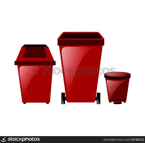 Collection of Red color separation recycle bin icon.Vector illustration. Isolated on white