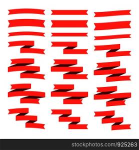 Collection of red flat style ribbons isolated on white with space for your text. Vector elements for your design.