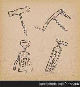 Collection of retro corkscrews on paper vector illustration