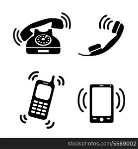 Collection of ringing classic telephone mobile and smartphones isolated vector illustration