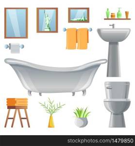 collection of room decoration of bathroom with gradient design,vector illustration