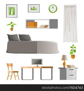 collection of room decoration of bedroom with gradient design,vector illustration