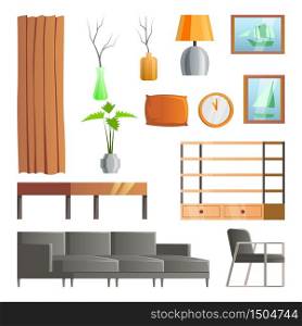 collection of room decoration of living room with gradient design,vector illustration