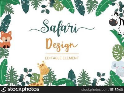 Collection of safari background set with giraffe,zebra,fox,lion.Editable vector illustration for birthday invitation,postcard and sticker