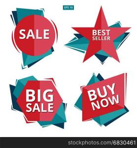 Collection of Sale Discount Styled origami Banners, Labels, Tags, Emblems. Flat design. Vector