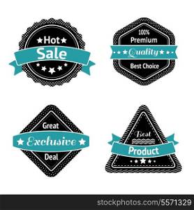 Collection of sale label stickers or tags for best price high quality and exclusive deal isolated vector illustration
