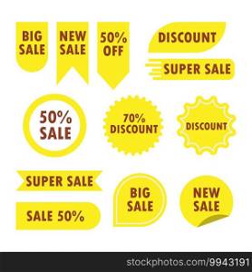 Collection of sales yellow label business promotion banner. Set sales badge for discount product. Special marketing offer yellow label vector illustration