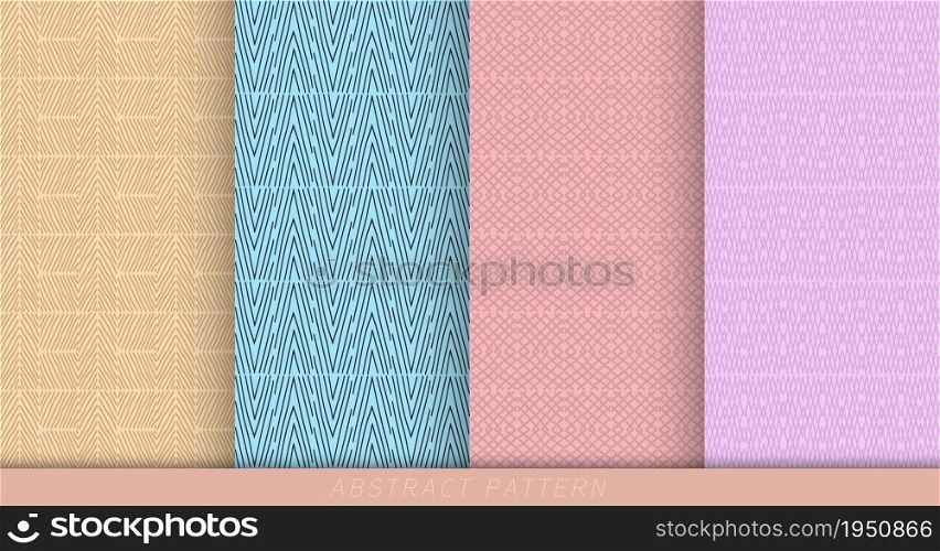Collection of seamless abstract patterns in pastel colors. Abstract minimalistic textures. Vector illustration.