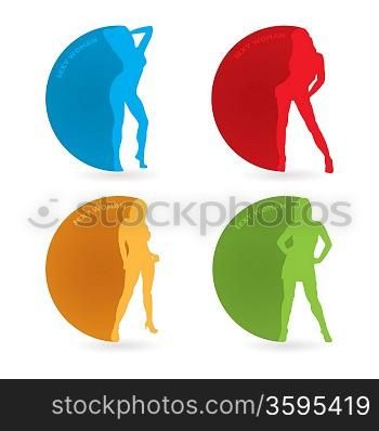 Collection of sexy woman with round icon and drop shadow