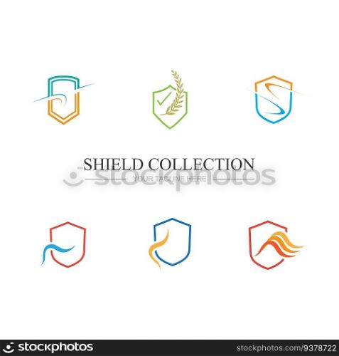 collection of shield or protection sign logos and symbols on white background