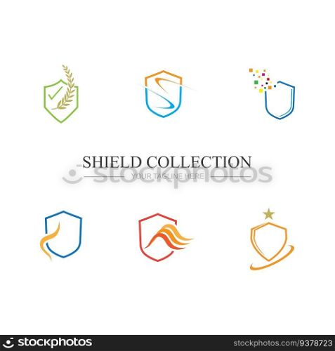 collection of shield or protection sign logos and symbols on white background