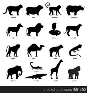 Collection of silhouettes of African animals