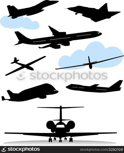 Collection of silhouettes of various planes