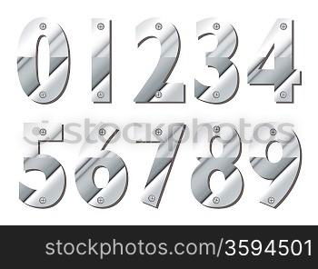 Collection of silver numbers with shadow and cross head screw