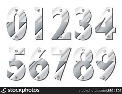 Collection of silver numbers with shadow and cross head screw