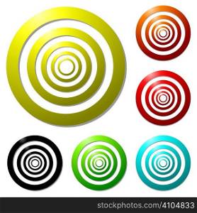 Collection of six colourful targets with drop shadow