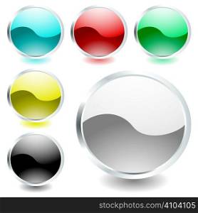 collection of six oval icons with light reflection and silver bevel