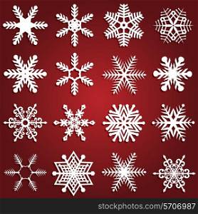 Collection of sixteen different snowflake designs