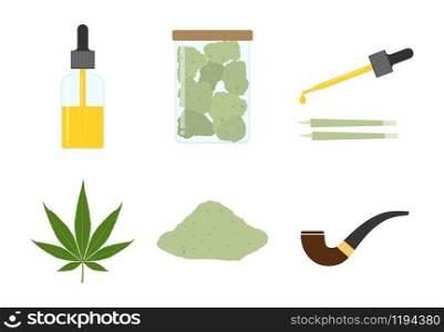Collection of smoking weed equipment vector set on white background - vector illustration