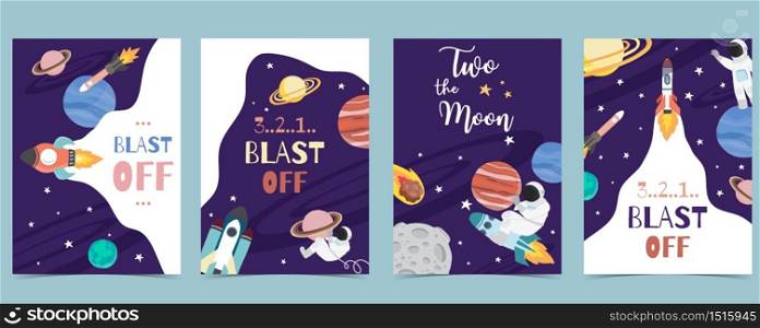 Collection of space background set with astronaut, planet, moon, star,rocket.Editable vector illustration for website, invitation,postcard and sticker.Include wording blast off