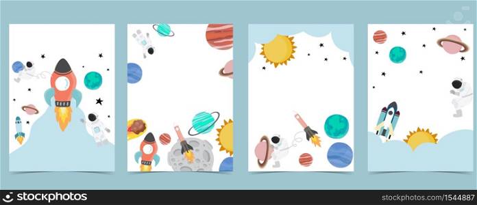 Collection of space background set with astronaut, sun, moon, star,rocket.Editable vector illustration for website, invitation,postcard and sticker