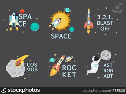 Collection of space object set with astronaut, sun, moon, star,rocket.Editable vector illustration for website, invitation ,postcard and sticker 